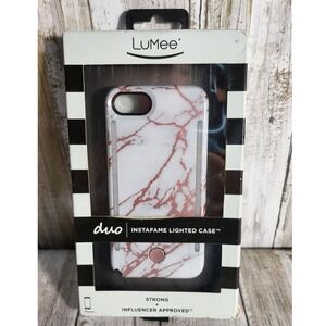 LuMee Duo InstaFame Lighted iPhone Case Rose Gold Marble Strong Influencer